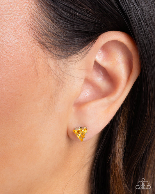 Paparazzi Accessories - Triangular Twinkle - Yellow Earring