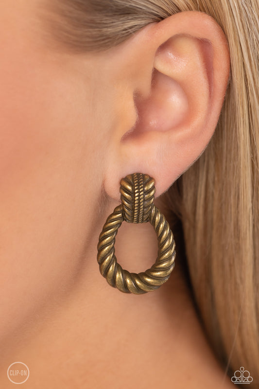 Paparazzi Accessories - Roping Rodeo - Brass Earring