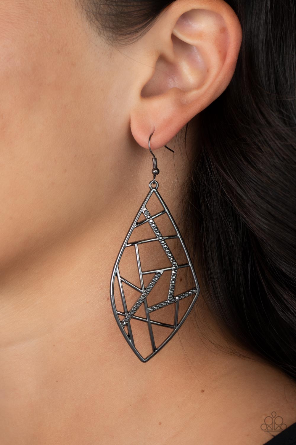 Paparazzi Accessories - Geo Grid - Black Earring